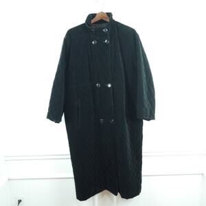 Vintage Size 14 Maxi Coat Black Velvet Quilted 80s Whimsigoth Goth Minimalist